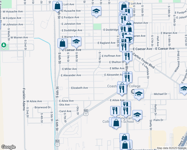 map of restaurants, bars, coffee shops, grocery stores, and more near 1500 South 11th Street in Kingsville