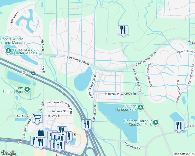 map of restaurants, bars, coffee shops, grocery stores, and more near 233 Cape Harbour Loop in Bradenton