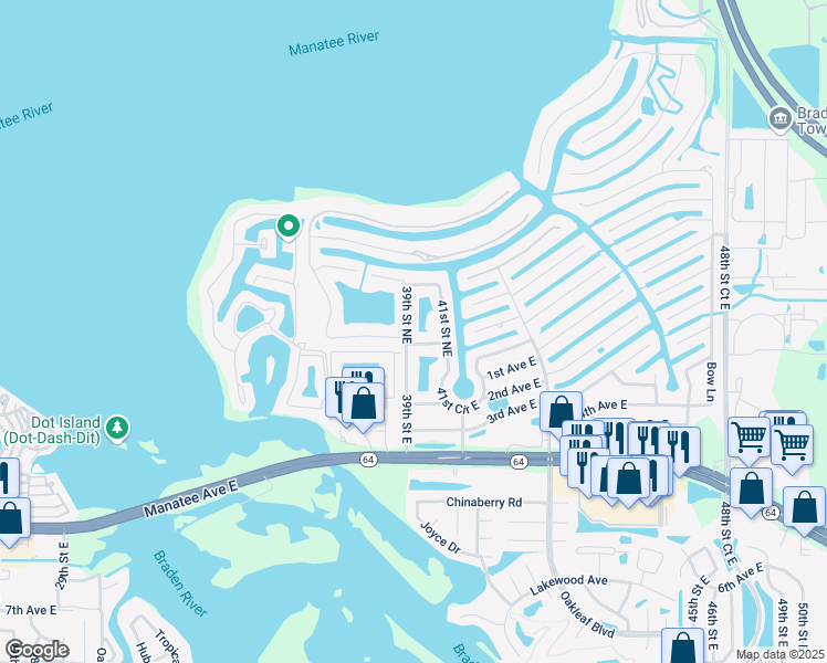map of restaurants, bars, coffee shops, grocery stores, and more near 205 39th Street Northeast in Bradenton