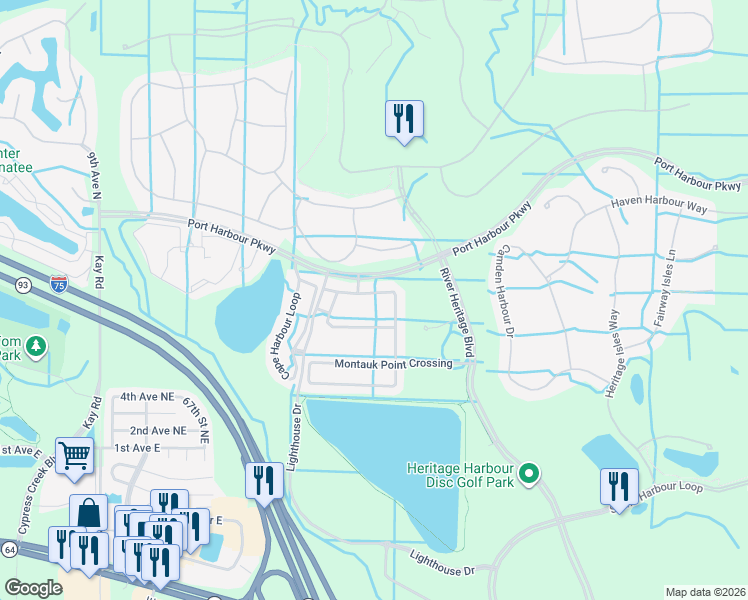 map of restaurants, bars, coffee shops, grocery stores, and more near 7032 Chatum Light Run in Bradenton