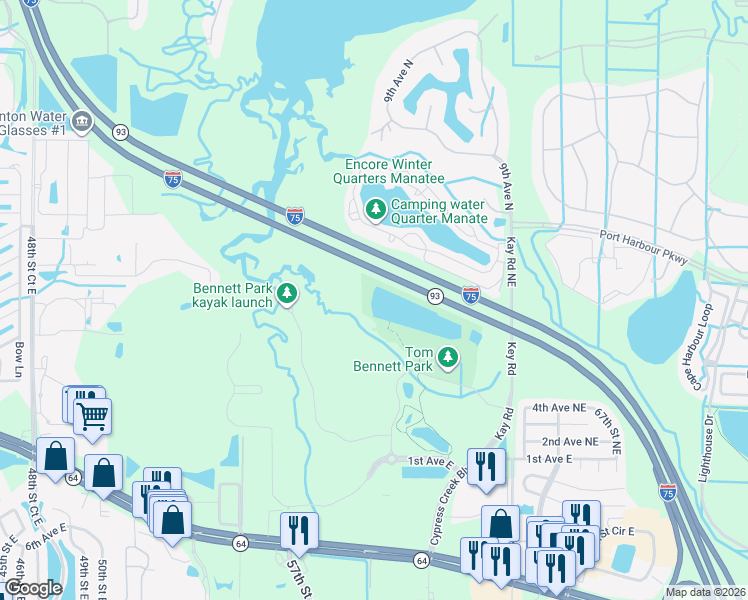 map of restaurants, bars, coffee shops, grocery stores, and more near State Highway 93 in Bradenton