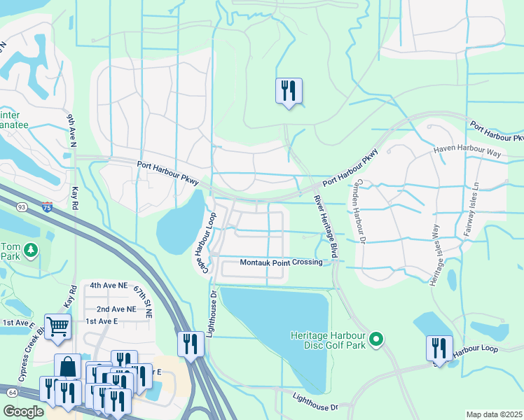 map of restaurants, bars, coffee shops, grocery stores, and more near 7029 Chatum Light Run in Bradenton