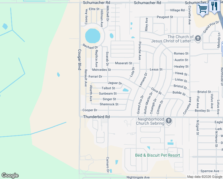 map of restaurants, bars, coffee shops, grocery stores, and more near 4308 Talbot Street in Sebring