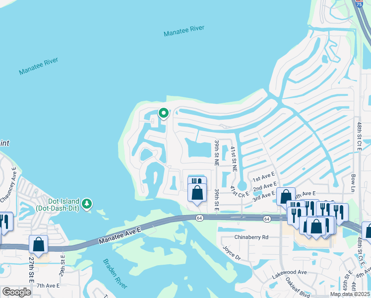 map of restaurants, bars, coffee shops, grocery stores, and more near 225 36th Street Northeast in Bradenton