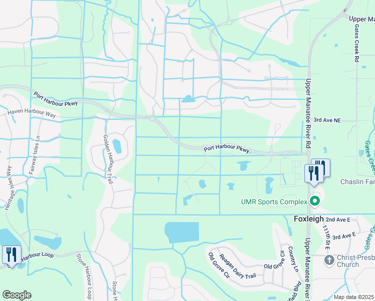 map of restaurants, bars, coffee shops, grocery stores, and more near 9720 Portside Terrace in Bradenton