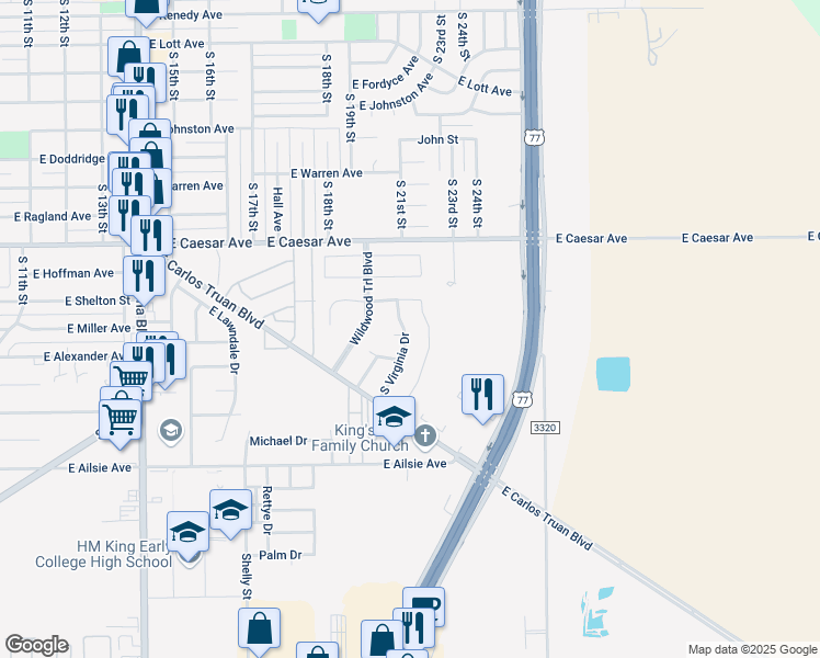 map of restaurants, bars, coffee shops, grocery stores, and more near 1446 South Virginia Drive in Kingsville