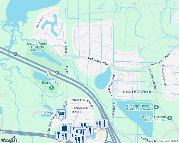 map of restaurants, bars, coffee shops, grocery stores, and more near 6610 Anchor Loop in Bradenton