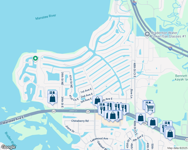 map of restaurants, bars, coffee shops, grocery stores, and more near 4515 Barracuda Drive in Bradenton