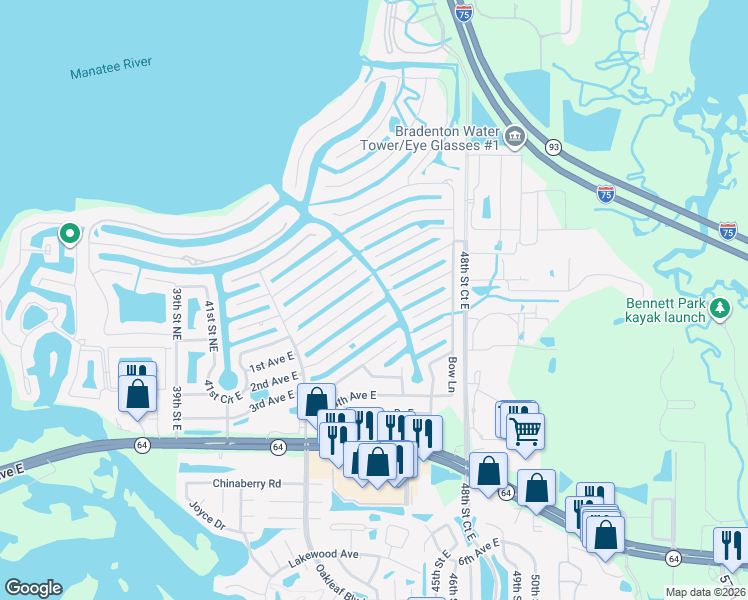 map of restaurants, bars, coffee shops, grocery stores, and more near 4616 Swordfish Drive in Bradenton
