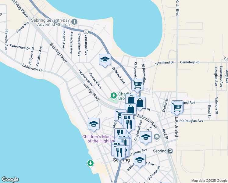 map of restaurants, bars, coffee shops, grocery stores, and more near 1018 Glenwood Avenue in Sebring