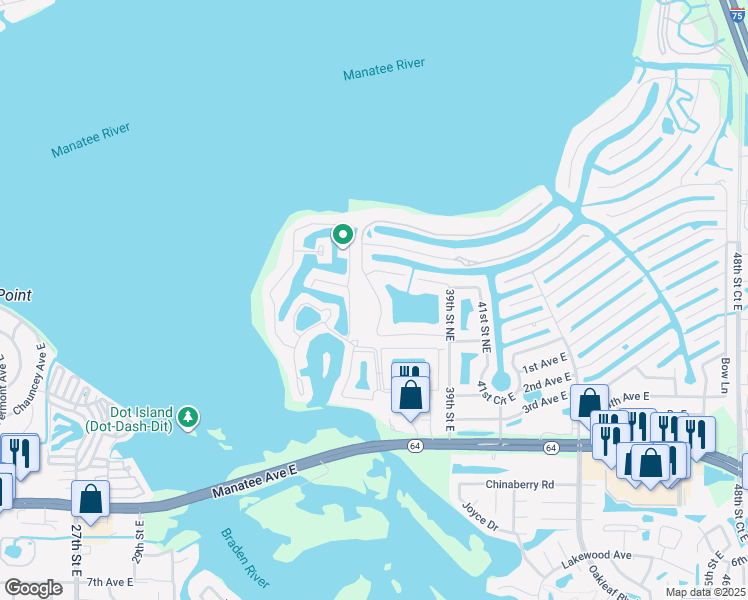 map of restaurants, bars, coffee shops, grocery stores, and more near 306 36th Street Northeast in Bradenton