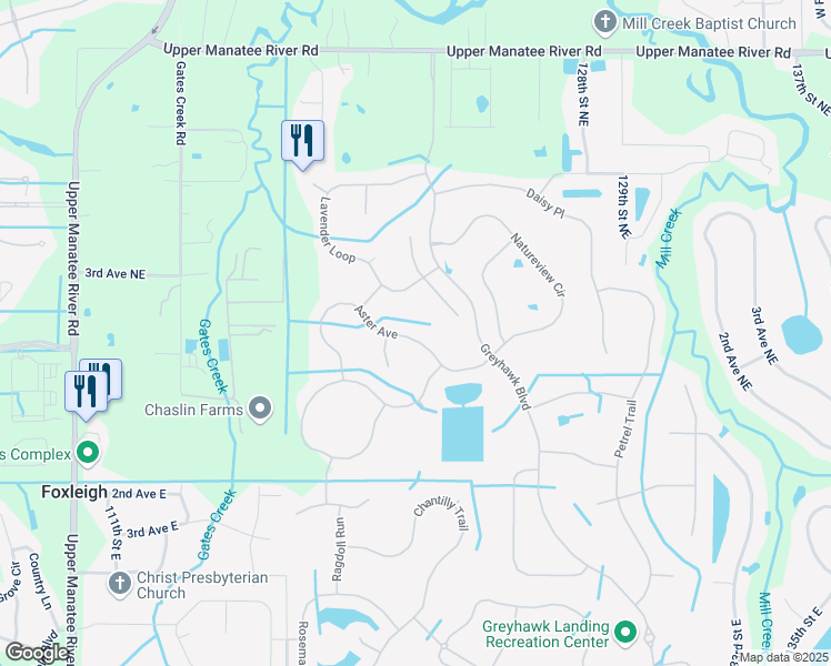 map of restaurants, bars, coffee shops, grocery stores, and more near 12215 Aster Avenue in Bradenton