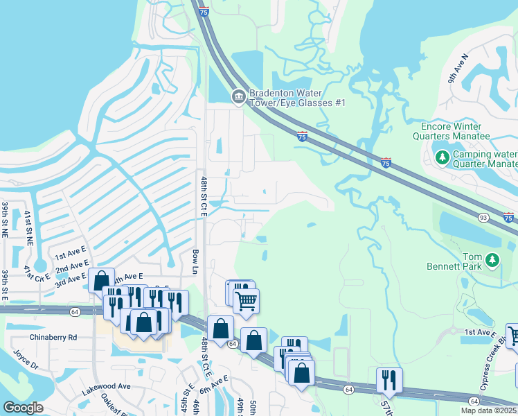 map of restaurants, bars, coffee shops, grocery stores, and more near 5032 San Palermo Drive in Bradenton