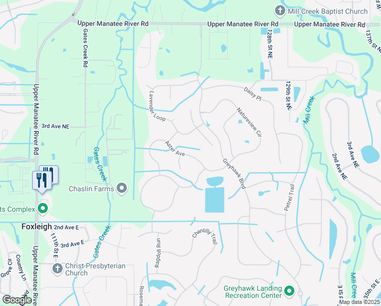 map of restaurants, bars, coffee shops, grocery stores, and more near 12215 Aster Avenue in Bradenton
