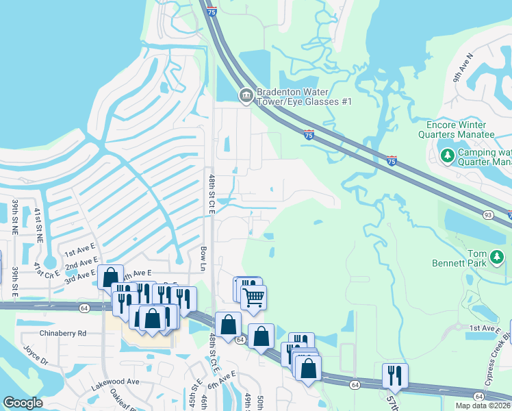 map of restaurants, bars, coffee shops, grocery stores, and more near 5032 San Palermo Drive in Bradenton