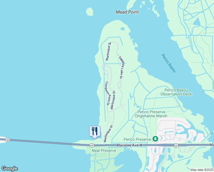 map of restaurants, bars, coffee shops, grocery stores, and more near 310 Compass Point Drive in Bradenton