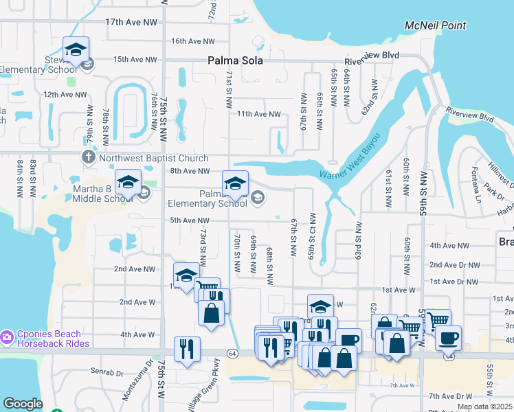 map of restaurants, bars, coffee shops, grocery stores, and more near 6806 5th Ave NW in Bradenton
