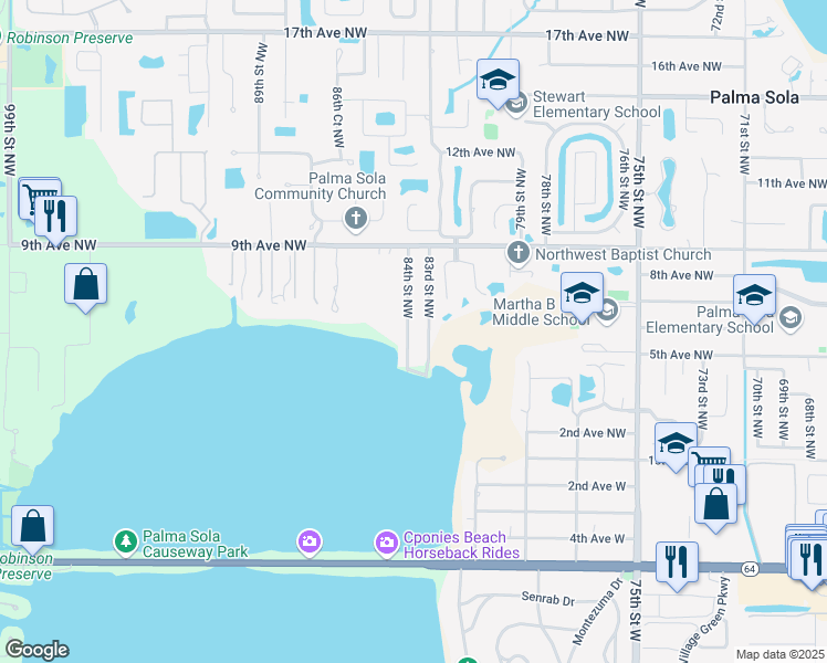 map of restaurants, bars, coffee shops, grocery stores, and more near 511 84th Street Northwest in Bradenton