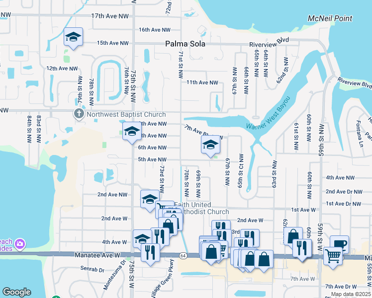 map of restaurants, bars, coffee shops, grocery stores, and more near 6806 5th Avenue Northwest in Bradenton