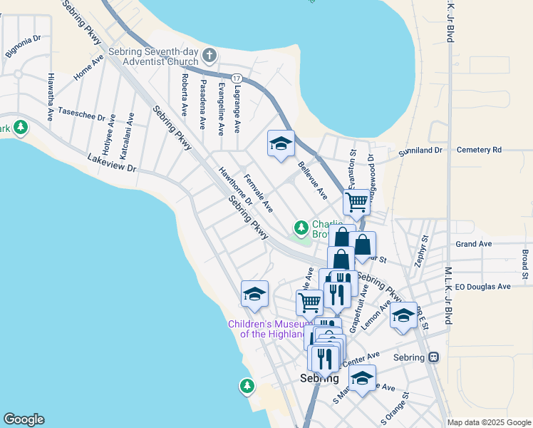 map of restaurants, bars, coffee shops, grocery stores, and more near 1109 Fernvale Ave in Sebring