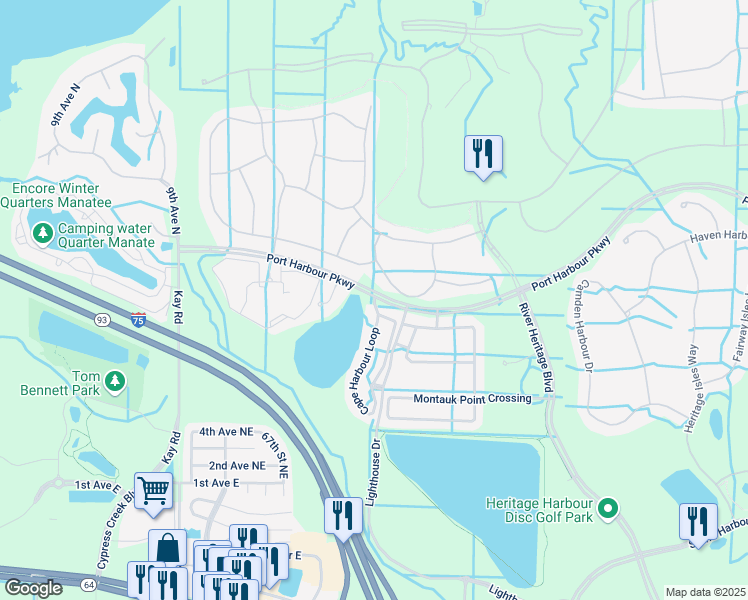 map of restaurants, bars, coffee shops, grocery stores, and more near 208 Cape Harbour Loop in Bradenton