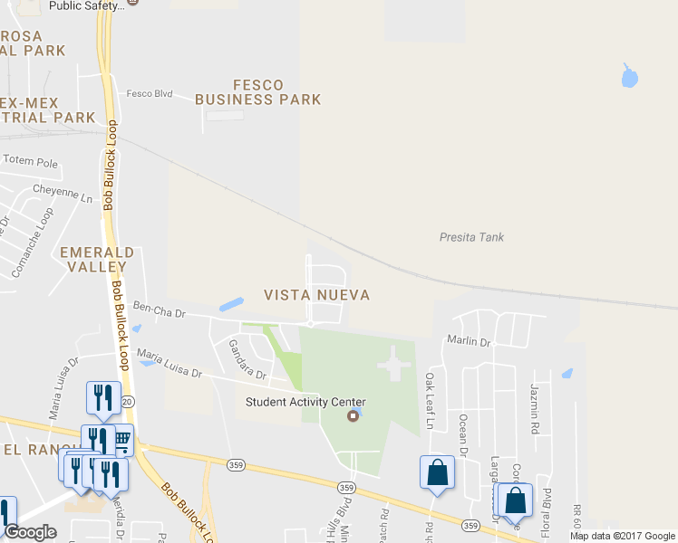 map of restaurants, bars, coffee shops, grocery stores, and more near 5406 Nevera Loop in Laredo