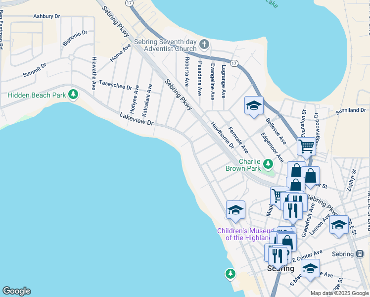 map of restaurants, bars, coffee shops, grocery stores, and more near 111 Micco Avenue in Sebring
