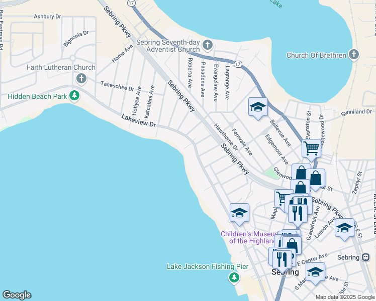 map of restaurants, bars, coffee shops, grocery stores, and more near 111 Micco Avenue in Sebring