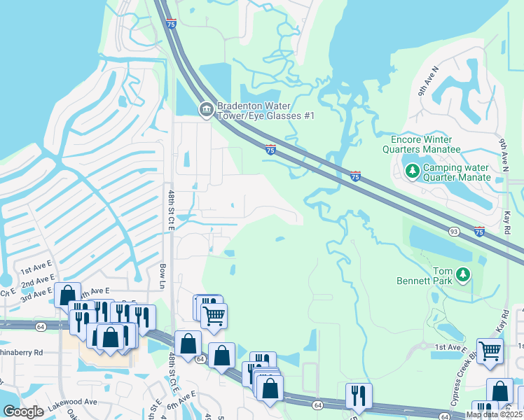map of restaurants, bars, coffee shops, grocery stores, and more near 5130 San Palermo Drive in Bradenton