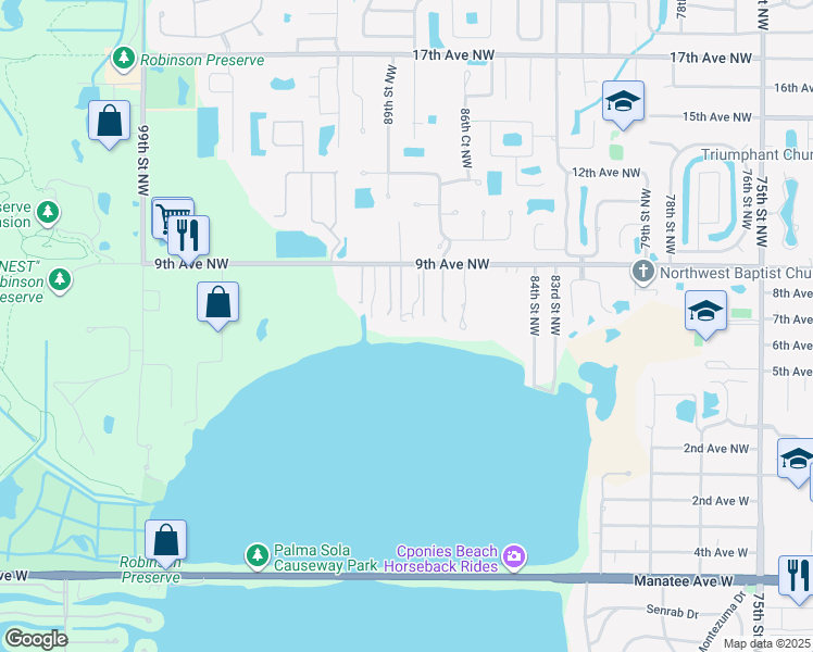 map of restaurants, bars, coffee shops, grocery stores, and more near 8801 88th Street Northwest in Bradenton