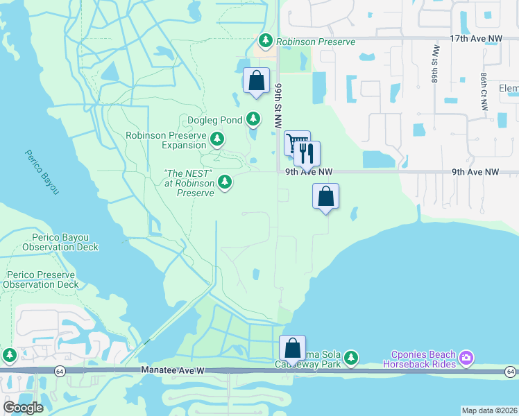 map of restaurants, bars, coffee shops, grocery stores, and more near 613 Wildlife Glen in Palma Sola