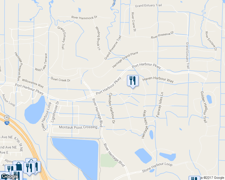 map of restaurants, bars, coffee shops, grocery stores, and more near 7676 Camden Harbour Drive in Bradenton