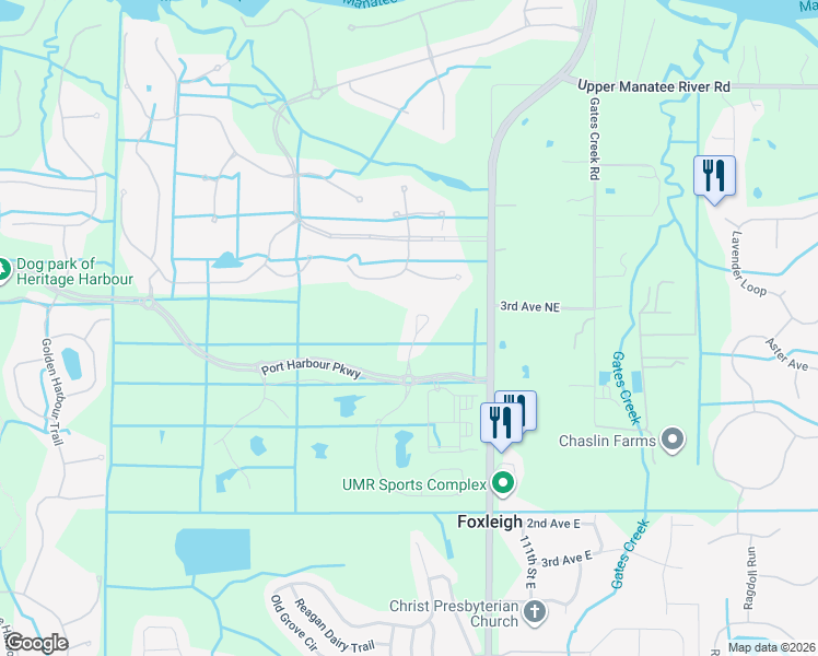 map of restaurants, bars, coffee shops, grocery stores, and more near 515 Sand Crane Ct in Bradenton