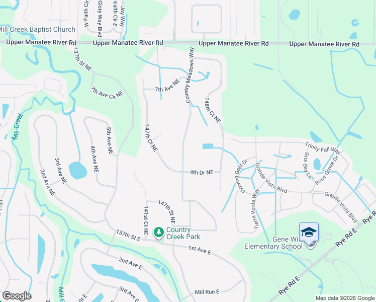 map of restaurants, bars, coffee shops, grocery stores, and more near 421 Country Meadows Way in Bradenton
