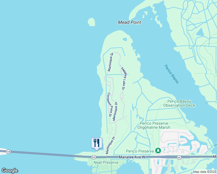 map of restaurants, bars, coffee shops, grocery stores, and more near 339 Compass Point Drive in Bradenton