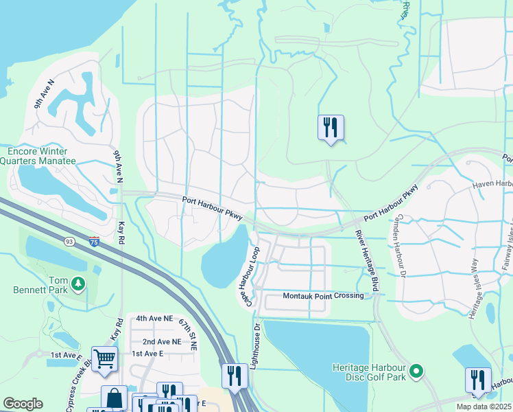 map of restaurants, bars, coffee shops, grocery stores, and more near 6894 Willowshire Way in Bradenton