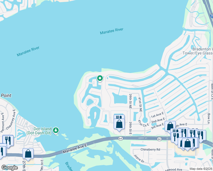 map of restaurants, bars, coffee shops, grocery stores, and more near 407 36th Street Northeast in Bradenton