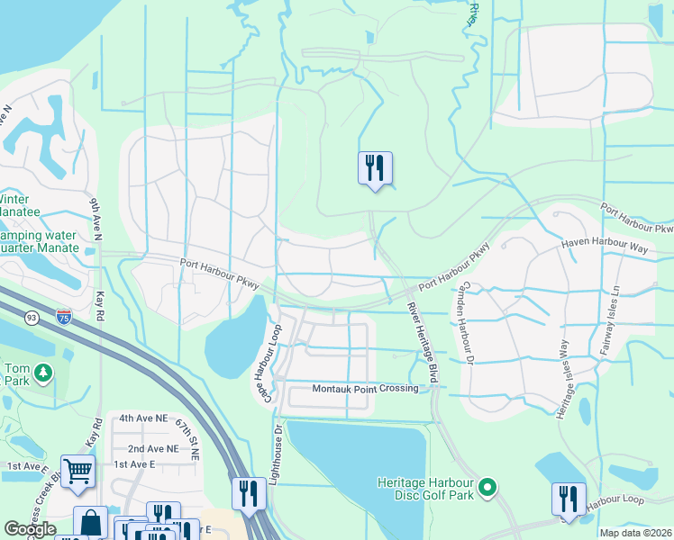 map of restaurants, bars, coffee shops, grocery stores, and more near 117 Wandering Wetlands Circle in Bradenton