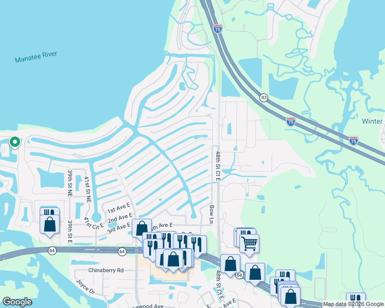 map of restaurants, bars, coffee shops, grocery stores, and more near 4719 Compass Drive in Bradenton