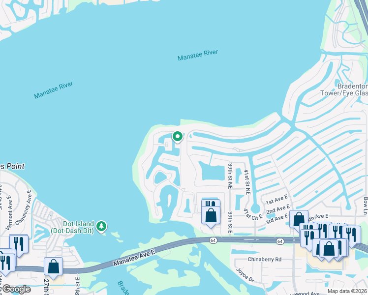 map of restaurants, bars, coffee shops, grocery stores, and more near 407 36th Street Northeast in Bradenton