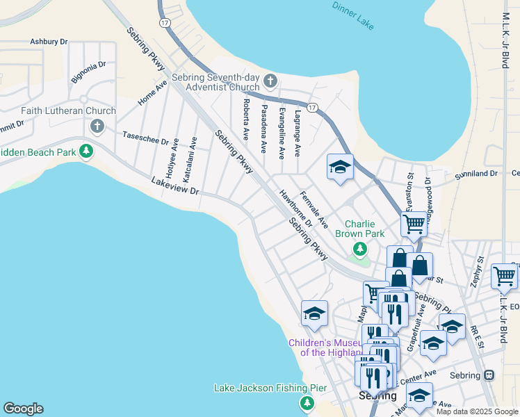 map of restaurants, bars, coffee shops, grocery stores, and more near 232 Micco Avenue in Sebring