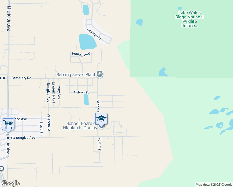 map of restaurants, bars, coffee shops, grocery stores, and more near 4712 Weeping Willow Avenue in Sebring