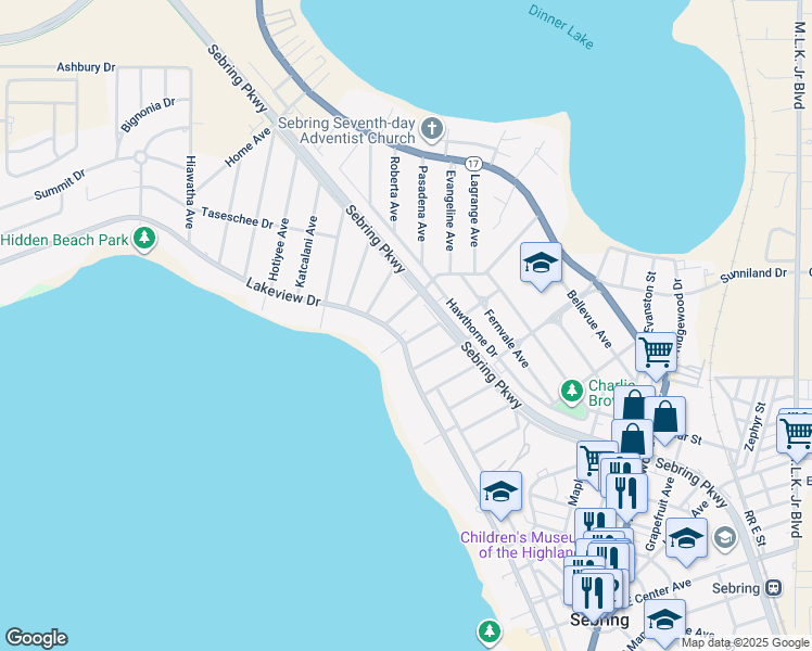 map of restaurants, bars, coffee shops, grocery stores, and more near 232 Micco Avenue in Sebring
