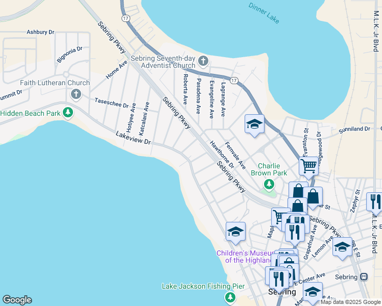 map of restaurants, bars, coffee shops, grocery stores, and more near 232 Micco Avenue in Sebring