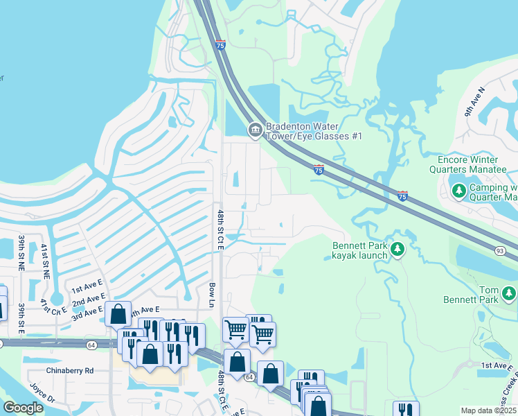 map of restaurants, bars, coffee shops, grocery stores, and more near 107 San Avellino Court in Bradenton