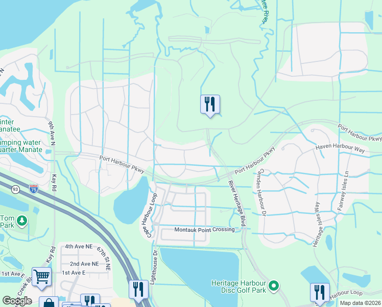 map of restaurants, bars, coffee shops, grocery stores, and more near 117 Wandering Wetlands Circle in Bradenton