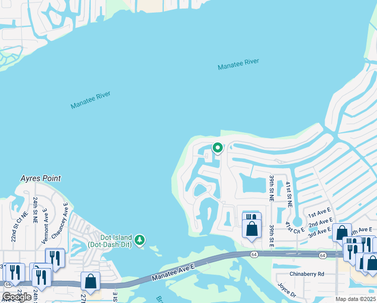 map of restaurants, bars, coffee shops, grocery stores, and more near 53 Riverfront Drive in Bradenton