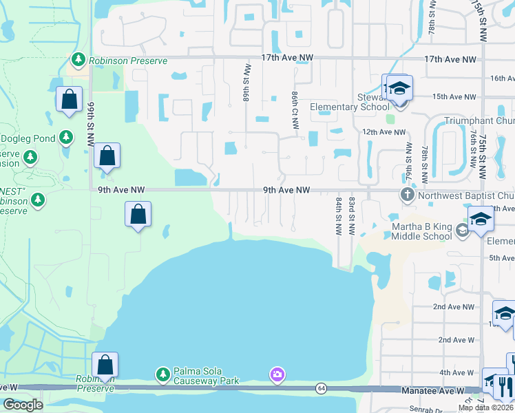 map of restaurants, bars, coffee shops, grocery stores, and more near 807 88th Street Northwest in Bradenton