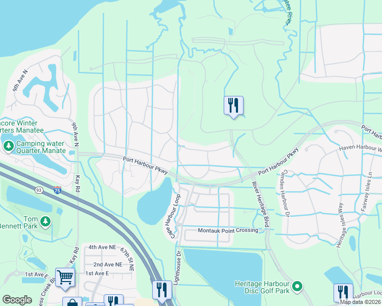 map of restaurants, bars, coffee shops, grocery stores, and more near 7011 Quiet Creek Drive in Bradenton