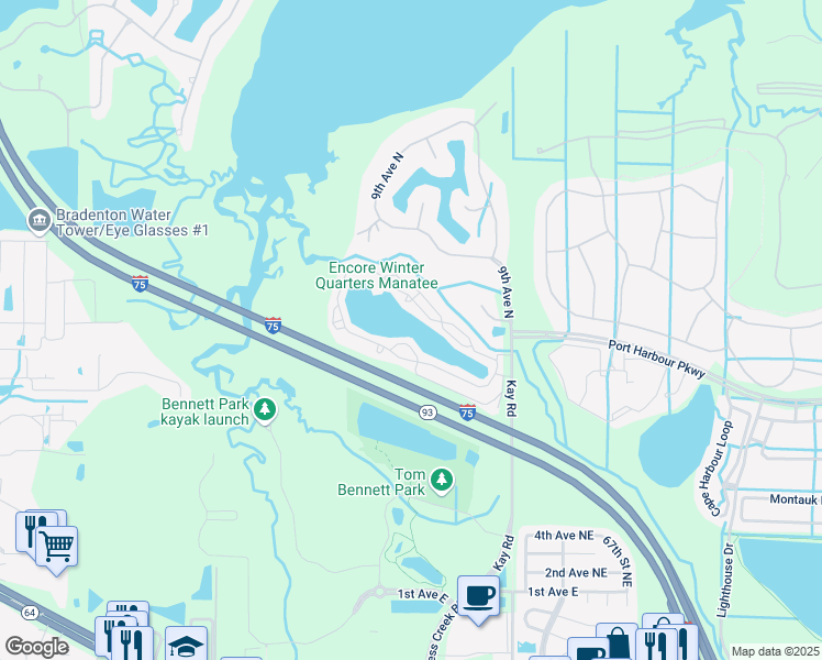 map of restaurants, bars, coffee shops, grocery stores, and more near 1066 Osceola Boulevard in Bradenton